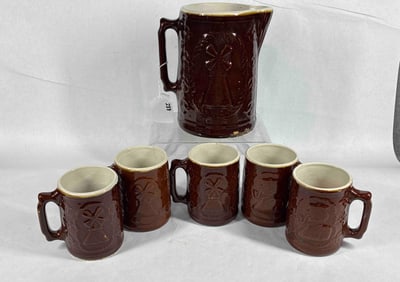 Crooksville Burley & Winters Pottery Pitcher and Mugs