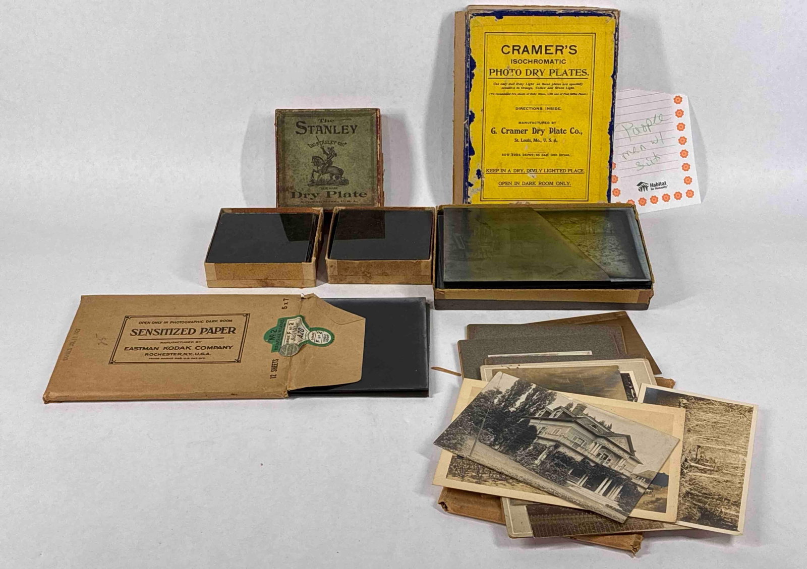 Photo Paper and Dry Plates: Kodak, Cramers and Stanley brands. Several sample photos included