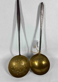 Primitive Hand Forged Bras Iron Ladle and Strainer Ladle