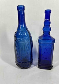 Cobalt Blue Decorated Bottles