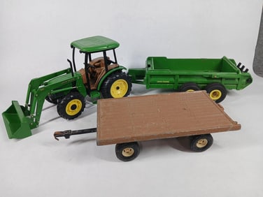 John Deere Farm Toy Lot Inc. John Deere 541 WF Tractor w/ Loader , Spreader and Hay Wagon