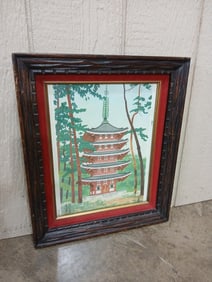 Tobei Kamei Pagoda of Diego Temple Block Print