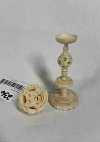 Intricately Hand Carved Chinese Okimono Puzzle Ball on Pedestal