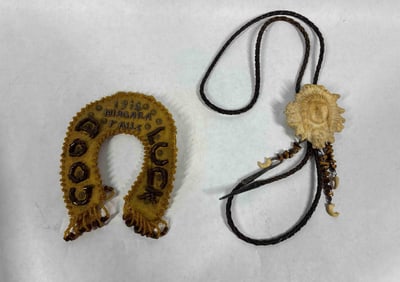 1914 Niagara Falls Souvenir & Razzio Carved Antler Native American Bolo Tie