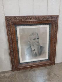 Large Deep Well Hand Carved Framed Early American Gent Portrait