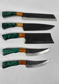 Shining Emerald Damascus Blade Knife Set