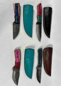 4 Damascus Fixed Blade Knives