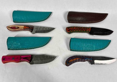 4 Damascus Fixed Blade Knives