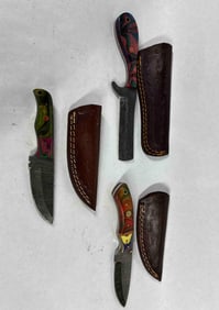 3 Damascus Blade Fixed Blade Knives