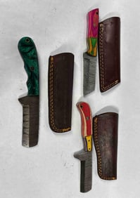 3 Damascus Blade Fixed Blade Knives
