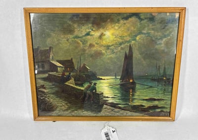 Framed Artist Signed Litho Night Sea