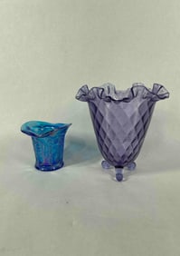 Fenton Purple Glass Vase & Iridescent Jar