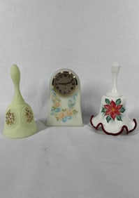 Hand Painted Fenton Bells and Clock