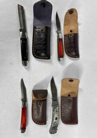 4 Damascus Blade Folding Pocket Knives