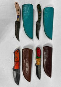 4 Damascus Fixed Blade Knives