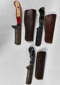 3 Fixed Blade Damascus Blade Stub Knives