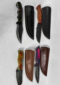 4 Damascus Fixed Blade Knives