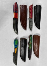 4 Damascus Fixed Blade Knives