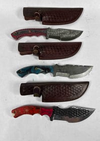 3 Damascus Fixed Blade Hunting Knives