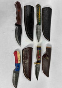 4 Damascus Fixed Blade Knives
