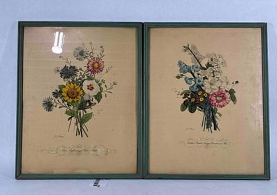 Jean Louis Prevost hand Colored Framed Prints Inc. No. 2 and No. 3