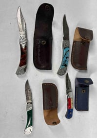 4 Damascus Blade Pocket Knives