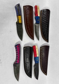 4 Damascus Americana and Colored Fixed Blade Knives