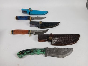 3 Damascus Fixed Blade Knives