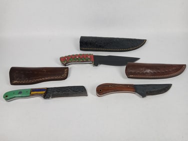 3 Damascus Blade Hunting Knives
