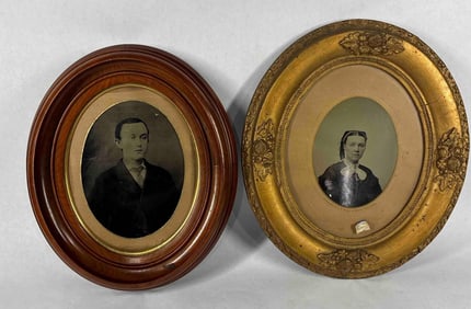 Victorian Early Oval Framed Portraits of Lady and Gent