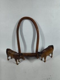 Primitive Small Wood Farm Yoke/Collar and Folk Art Wooden Cows