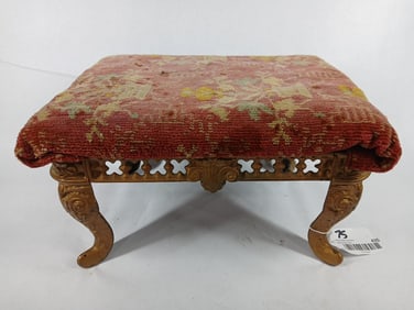 Ornate Cast Base Covered Foot Stool