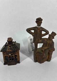 Mutt and Jeff Cast Iron Coin Bank & Bank