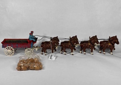 Cast Iron 8 Horse Barrel Wagon