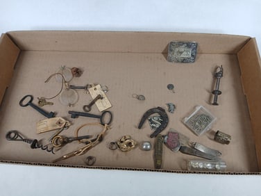 Wire Rim glasses, knife, Skeleton Keys, & Unique Smalls