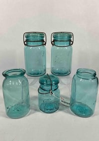5 Aqua Blue Ball Jars