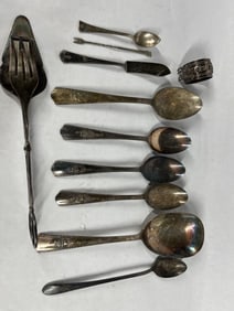Silver Plated Utensils, Napkin Ring, and Servers