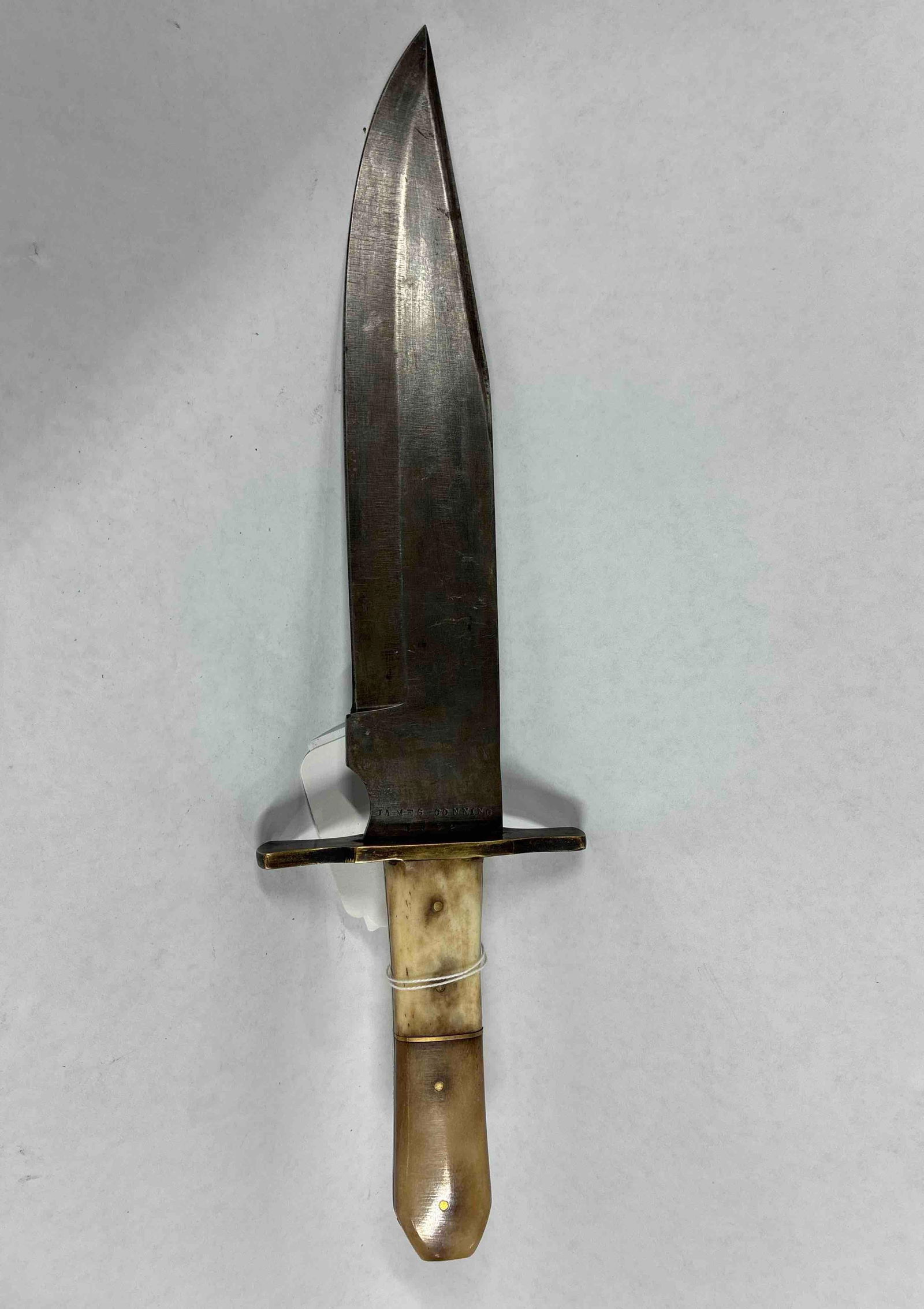 James Conning 1862 Bowie Knife: Blade is marked on both sides. Mobile Alabama, CSA. 24th Ala. 10 inch blade with 5 inch bone handle