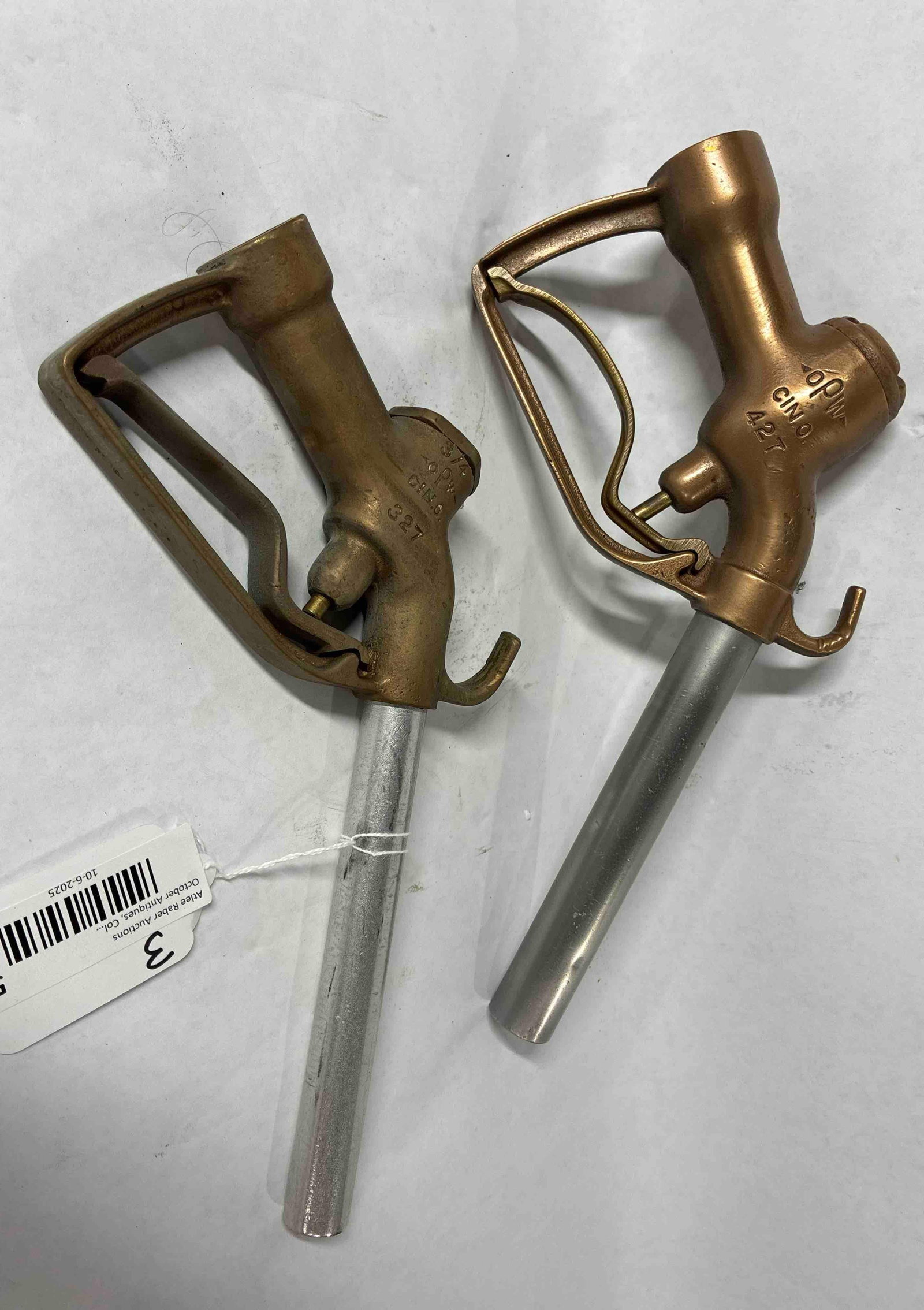 Brass Handled Gas Pump Nozzles: OPW Cin, O 427 and 327.