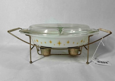 Pyrex Starburst Divided Casserole with Warming Stand