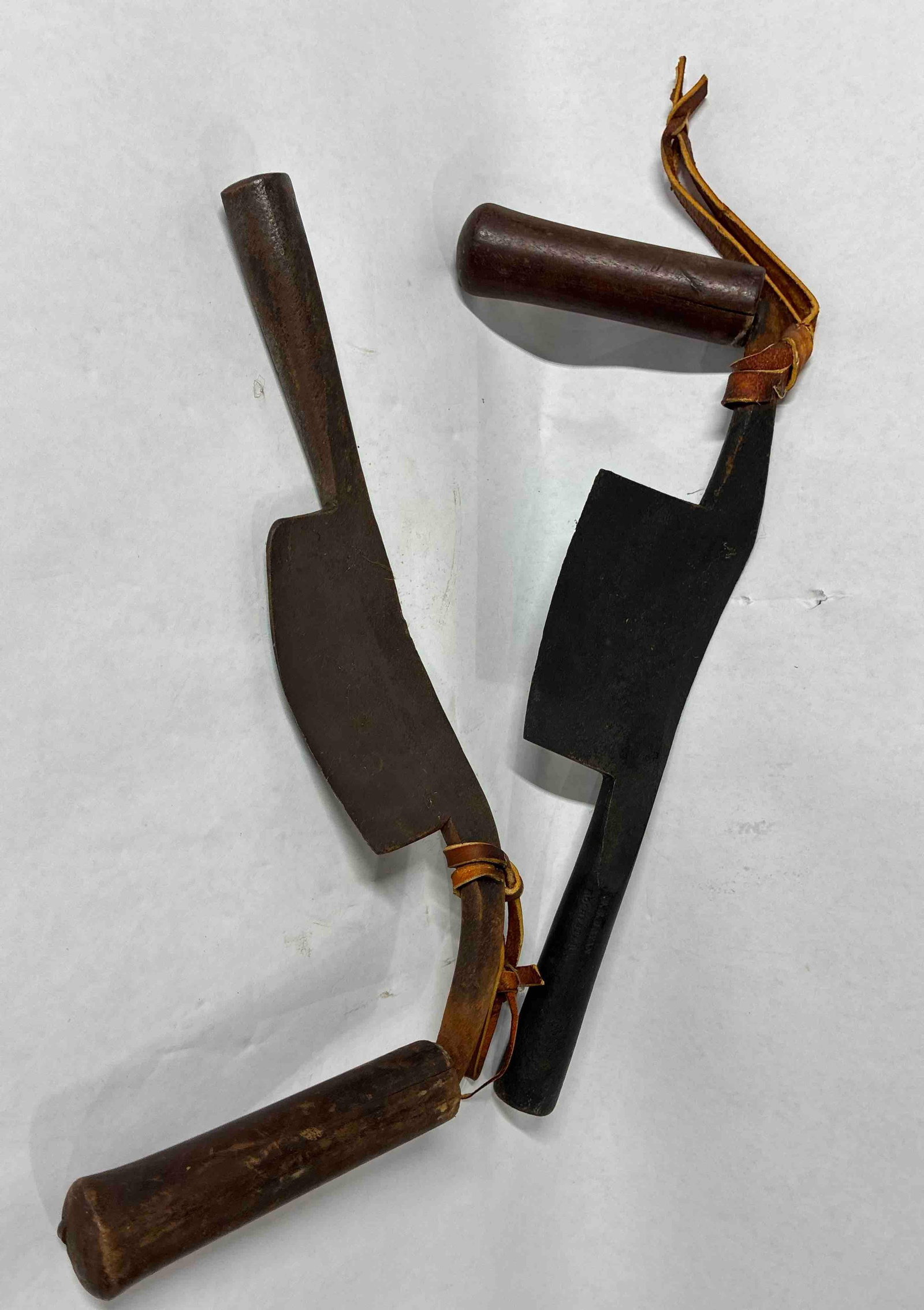 Pair of Coopers Shave Knives: Each has wood handle, and iron blades. 14 and 15 inches long