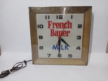 French Bauer Milk Lighted Advertising Clock