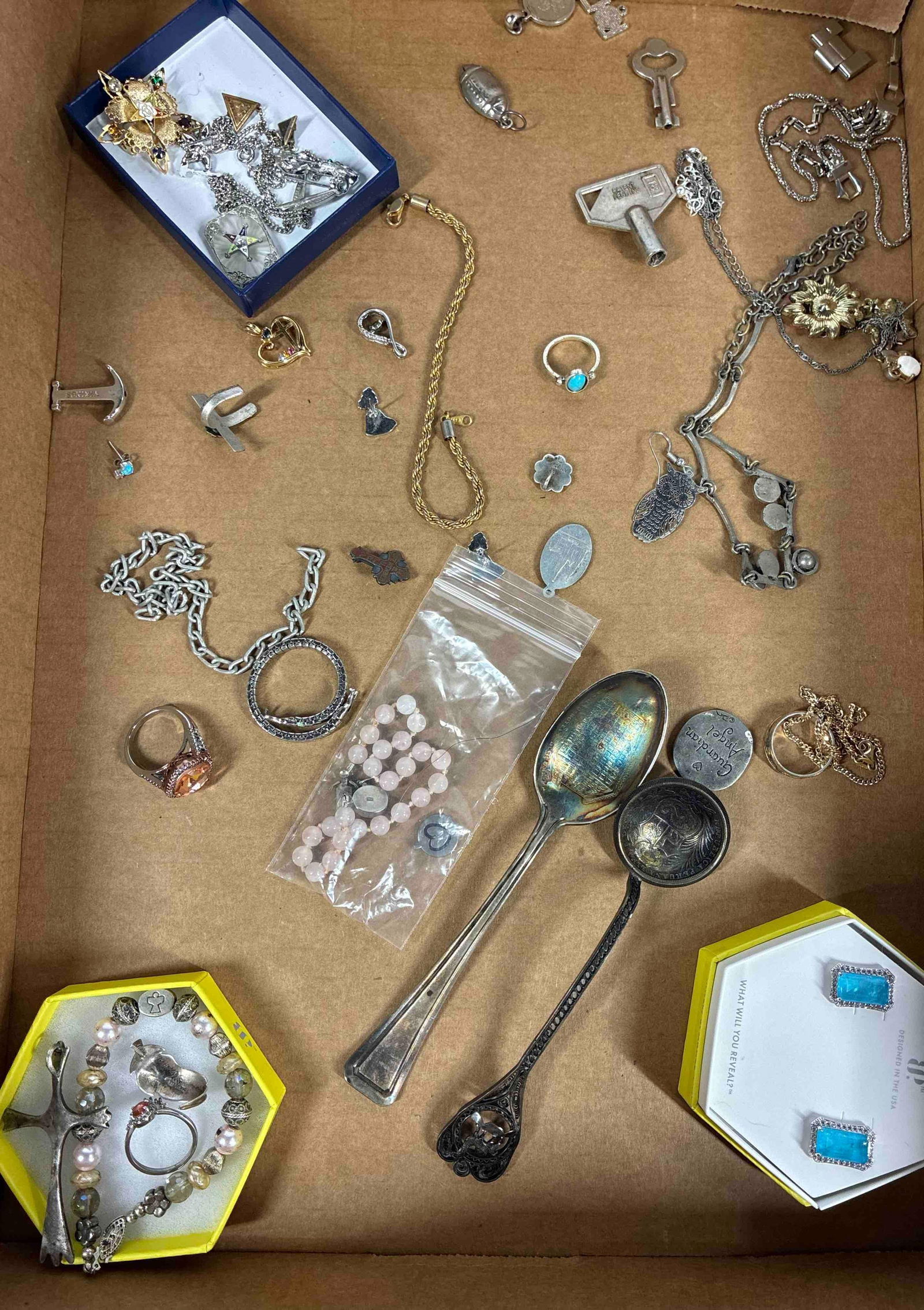 Sterling Silver Cross, Bracelet, Ring, Eastern Star Pendant and Pins and many more sterling items (1 of 8)