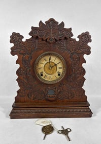 Gilbert Pressfront Mantel Clock w Songbird Carvings