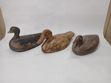 3 Hand Carved Wooden Duck Decoys