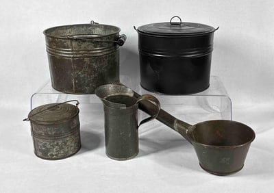 Tin Lunch Boxes, Dipper, and Pitcher