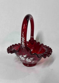 Hand Painted Ruby Red Fenton Basket
