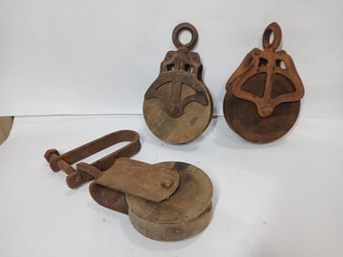 3 Wooden Nautical Rope Pulleys