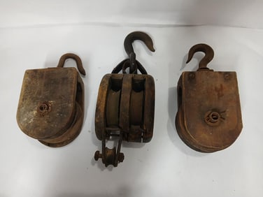 3 Wooden Barn Pulleys