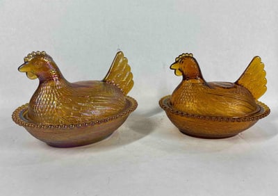 Amber Glass Hen on Nests